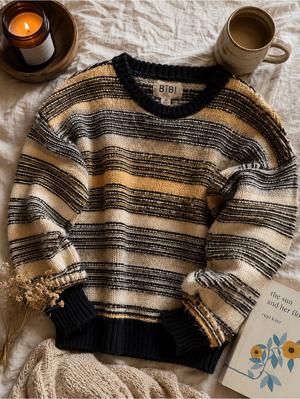 Golden stripe sweater / cozy knit pullover
